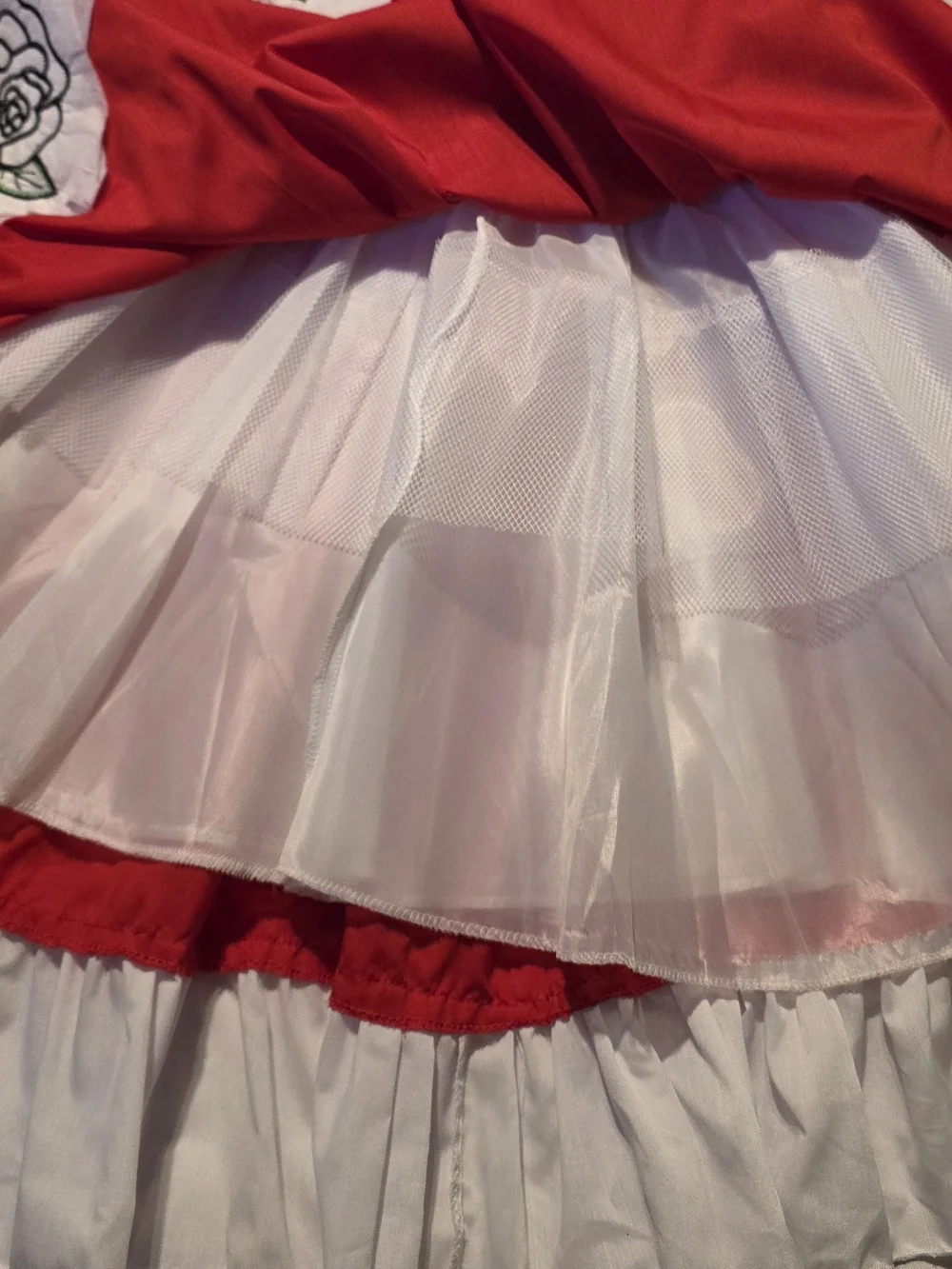 Mexican Dress for Girls Folkloric Traditional Off-Shoulder Red Ruffle Embroidery